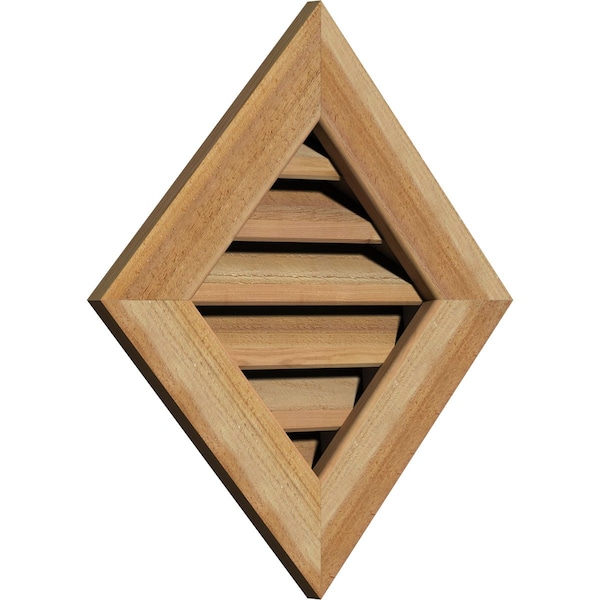 Diamond Gable Vent Functional, Western Red Cedar Gable Vent W/ 1 X 4 Flat Trim Frame, 22W X 22H